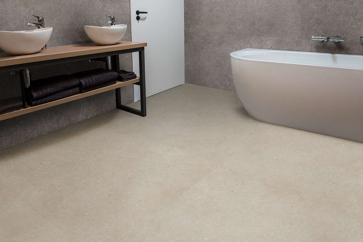 Luxury bathroom with polished concrete on the walls and PVC on the floor