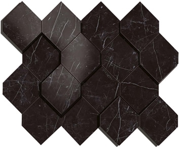 Marvel Nero Marquina Esagono 3D Mosaico 28.2x35.3 cm