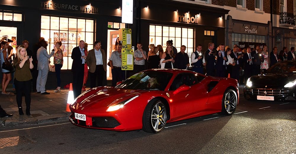 A Ferrari in front of the London Showroom Supercars 2016