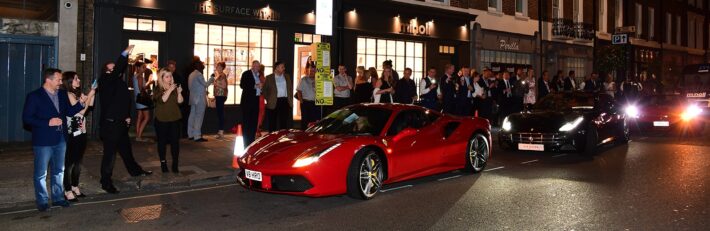 A Ferrari in front of the London Showroom Supercars 2016